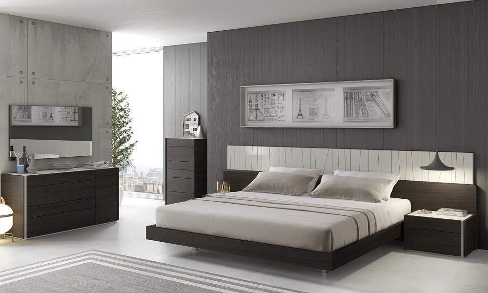 Porto Wenge Lacquer Platform Bedroom Set - Light Grey/Wenge