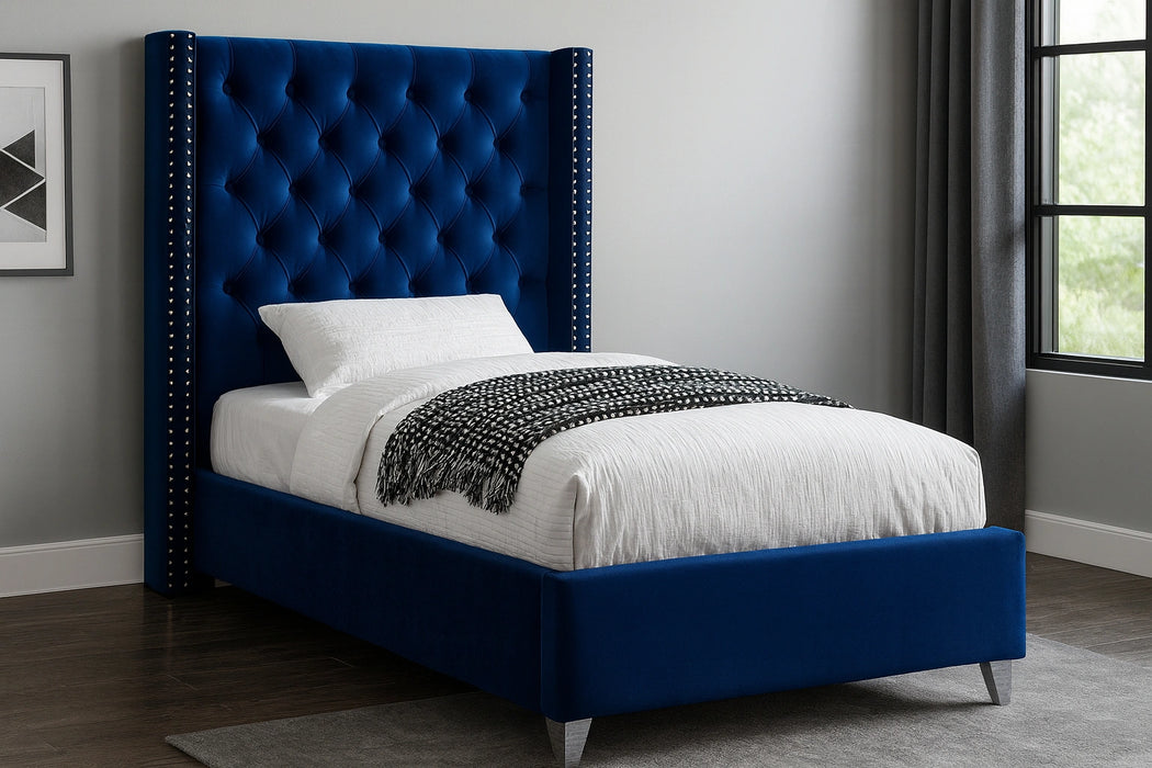 Aiden Navy Velvet Twin Bed