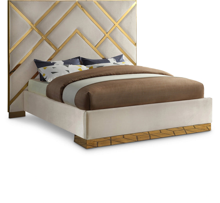Vector Cream  Velvet Queen Bed