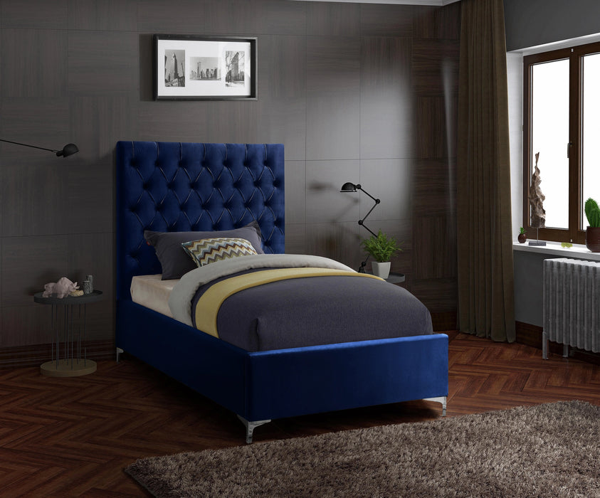 Cruz Navy Velvet Twin Bed