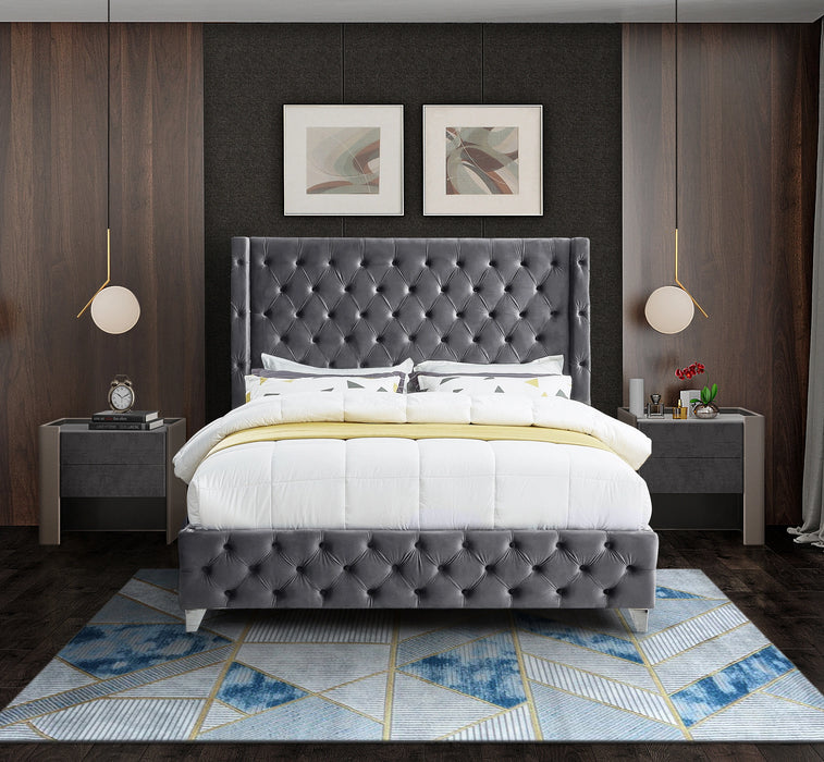 Savan Grey Velvet Queen Bed