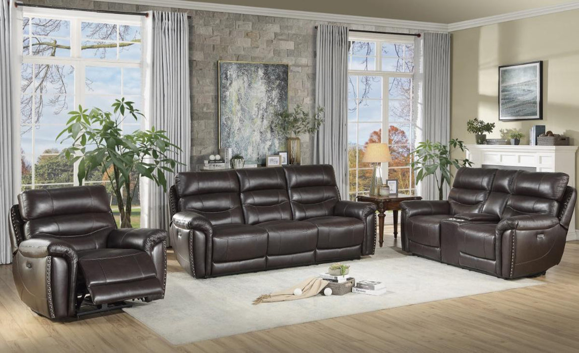 Homelegance Furniture Lance Power Double Reclining Sofa with Power Headrests in Brown