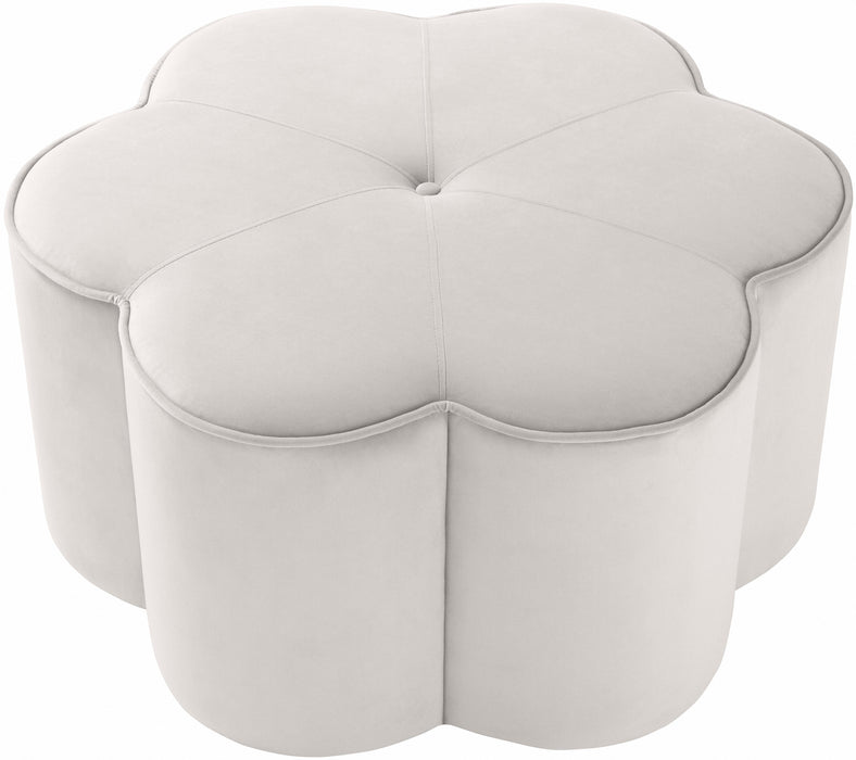 Daisy Cream Velvet Ottoman