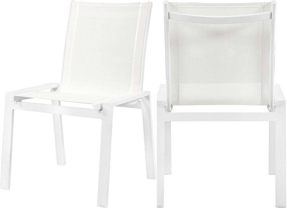 Nizuc White Mesh Waterproof Fabric Outdoor Patio Aluminum Mesh Dining Chair
