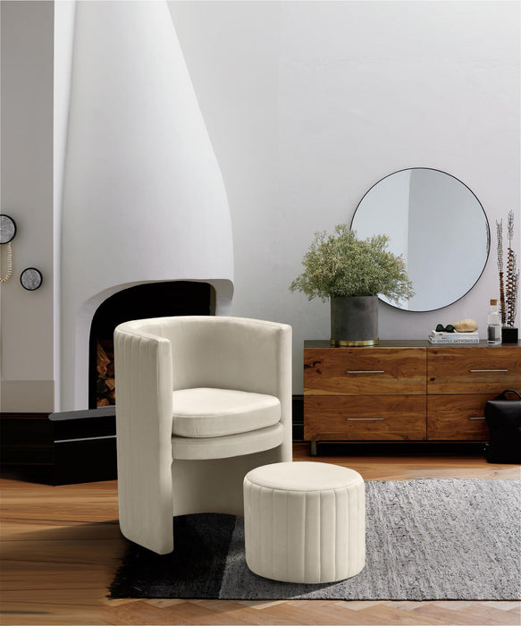 Selena Cream Velvet Accent Chair and Ottoman Set