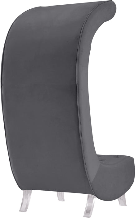 Crescent Grey Velvet Accent Chair