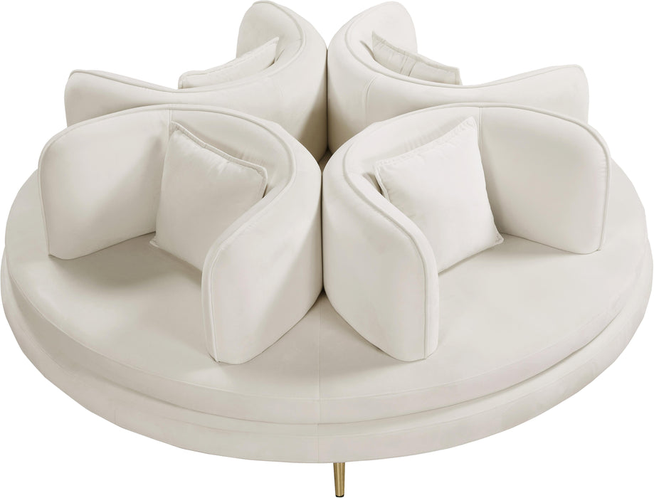 Circlet Cream Velvet Round Sofa Settee