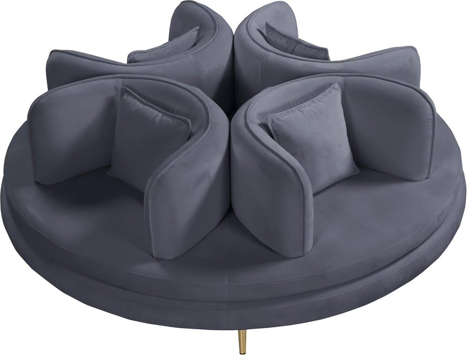 Circlet Grey Velvet Round Sofa Settee