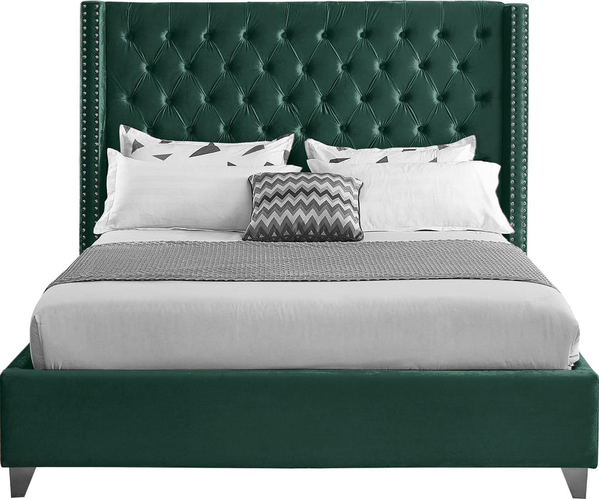 Aiden Green Velvet Queen Bed