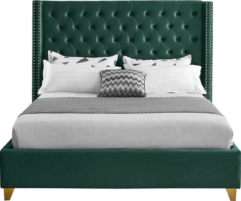 Barolo Green Velvet Queen Bed
