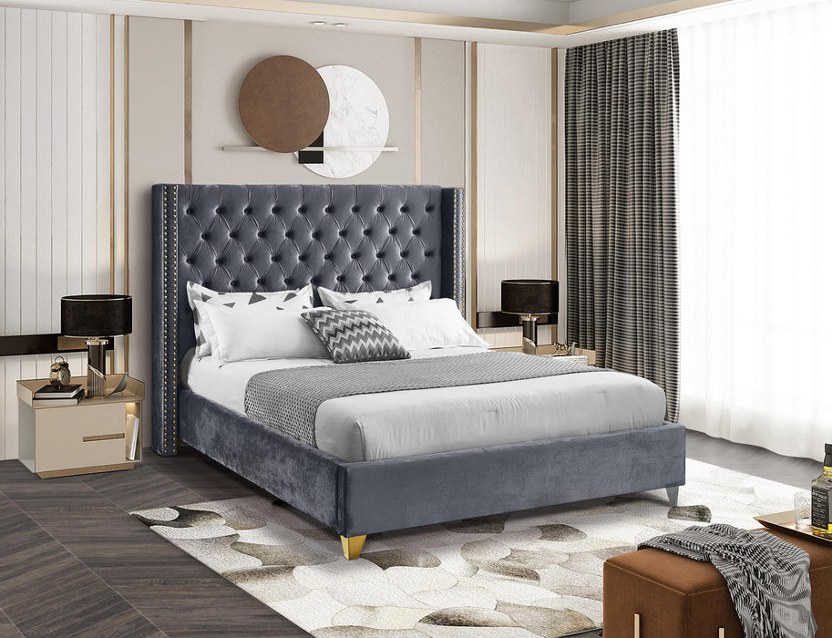 Barolo Grey Velvet Queen Bed