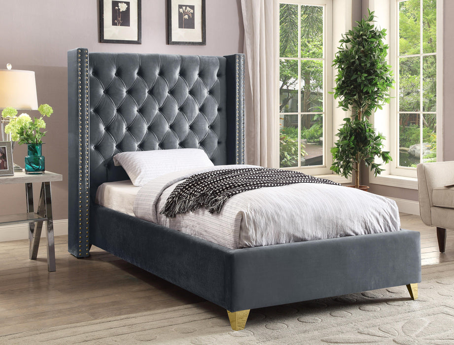 Barolo Grey Velvet Twin Bed