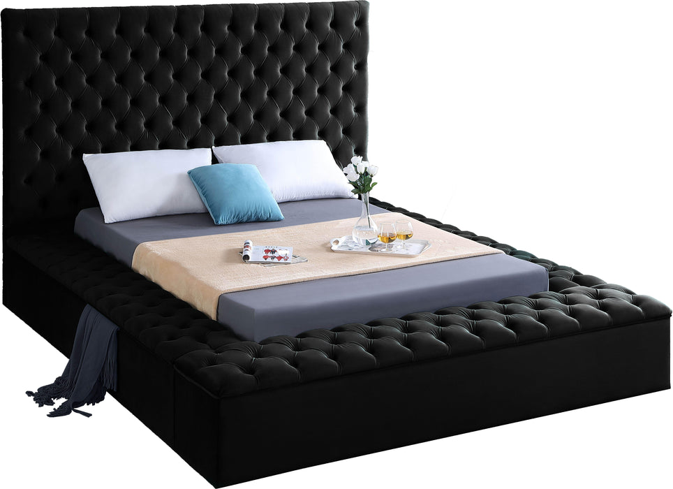 Bliss Black Velvet Queen Bed (3 Boxes)
