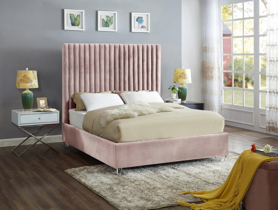 Candace Pink Velvet Queen Bed