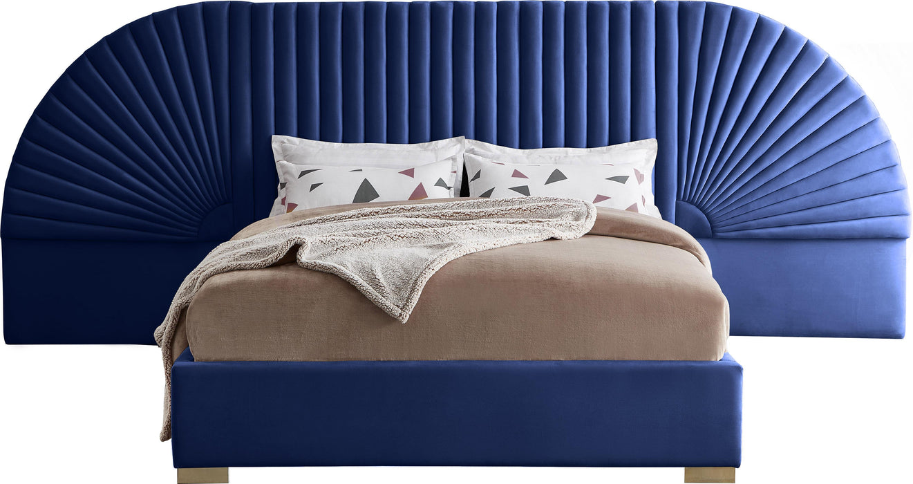 Cleo Navy Velvet King Bed (3 Boxes)