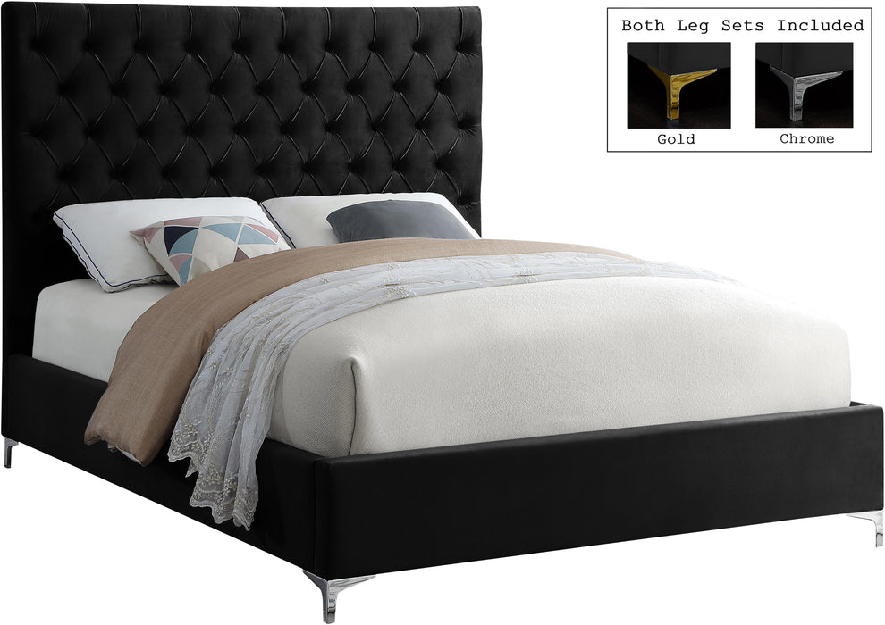 Cruz Black Velvet Queen Bed