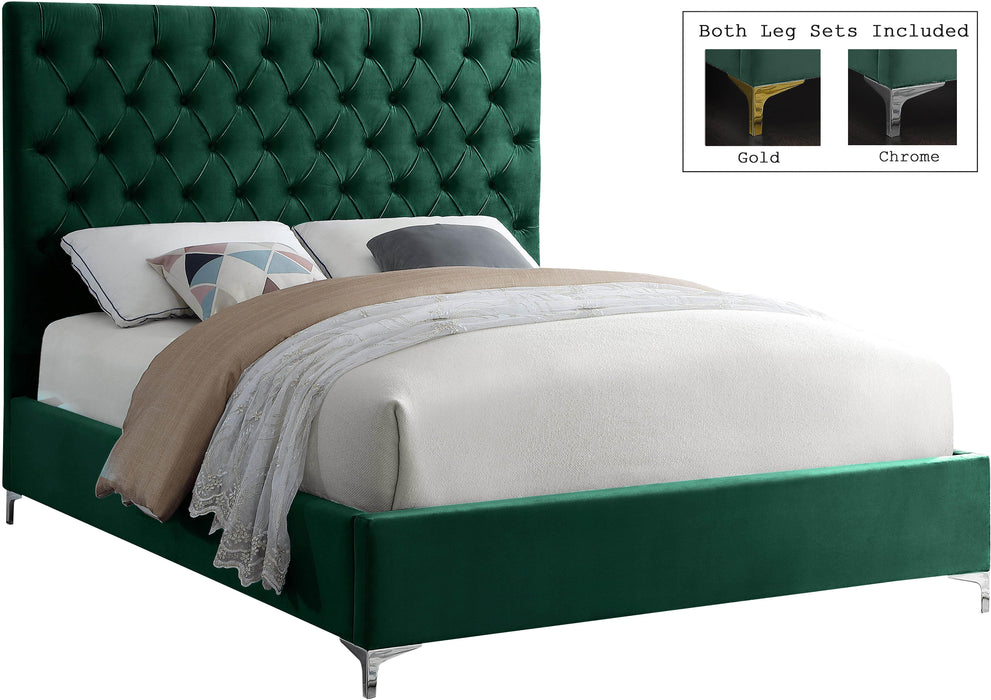 Cruz Green Velvet Queen Bed