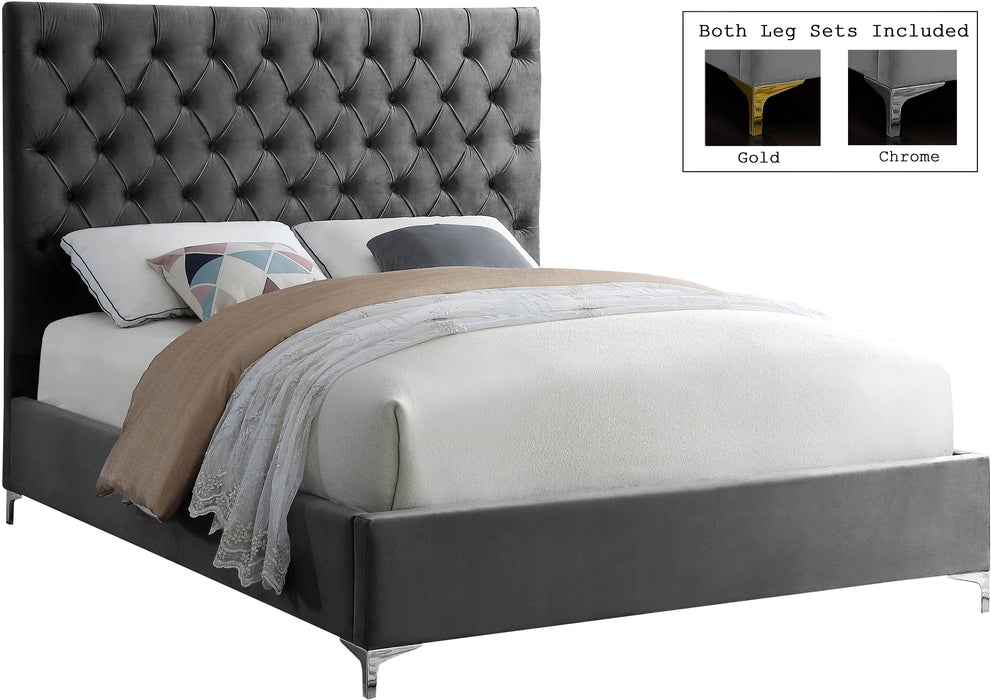 Cruz Grey Velvet Queen Bed