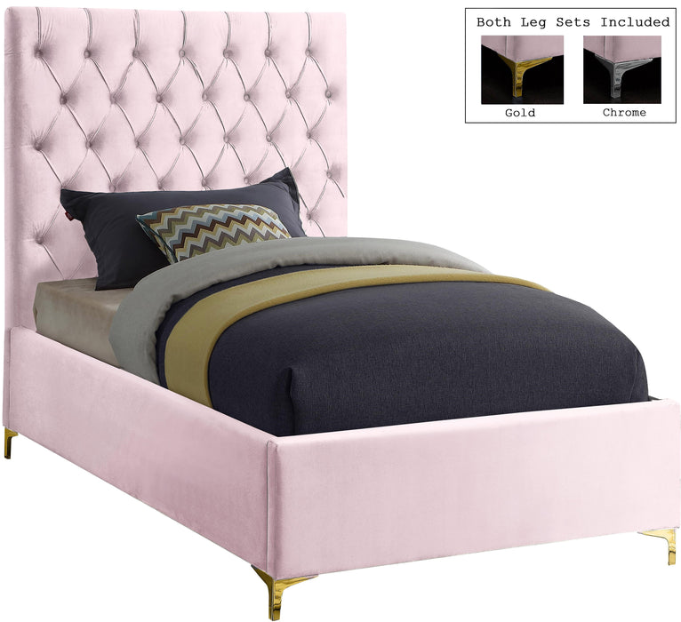 Cruz Pink Velvet Twin Bed