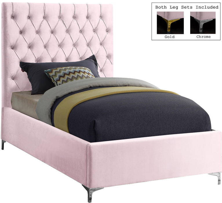 Cruz Pink Velvet Twin Bed
