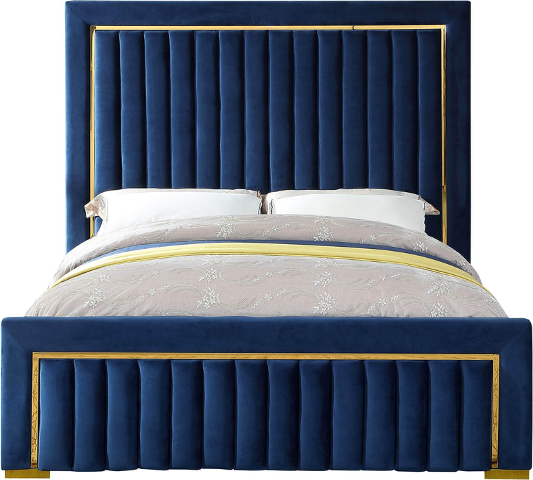 Dolce Navy Velvet Queen Bed (3 Boxes)