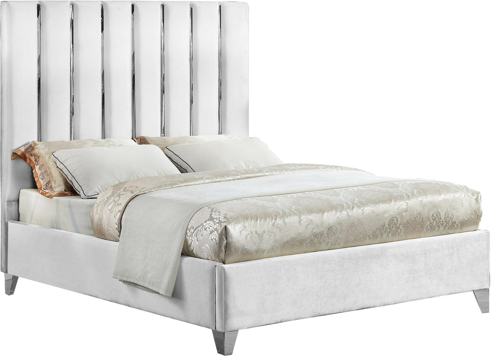 Enzo White Velvet King Bed