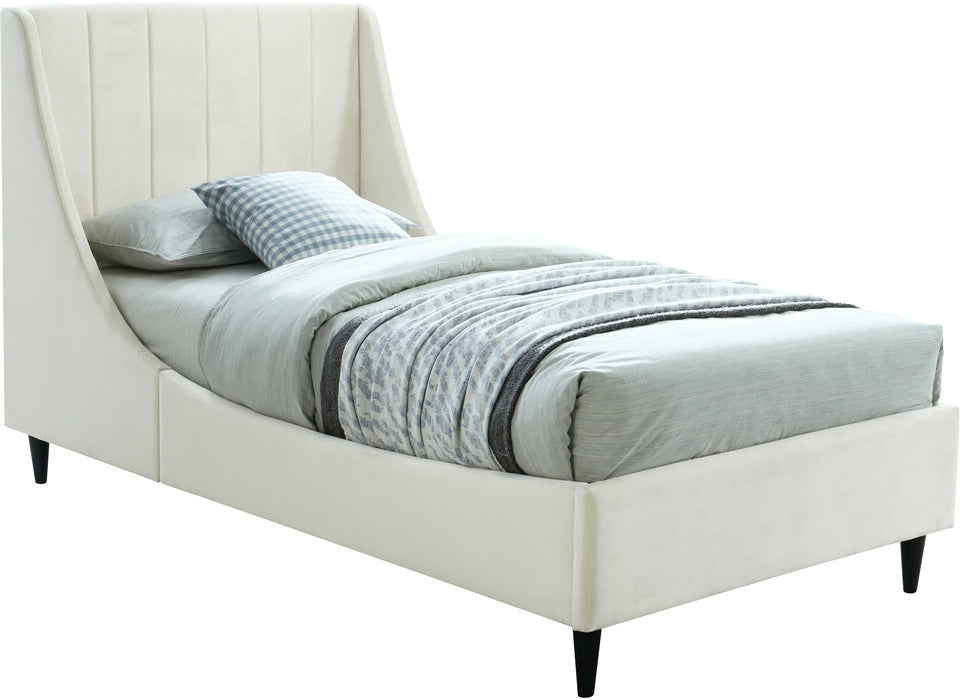 Eva Cream Velvet Twin Bed