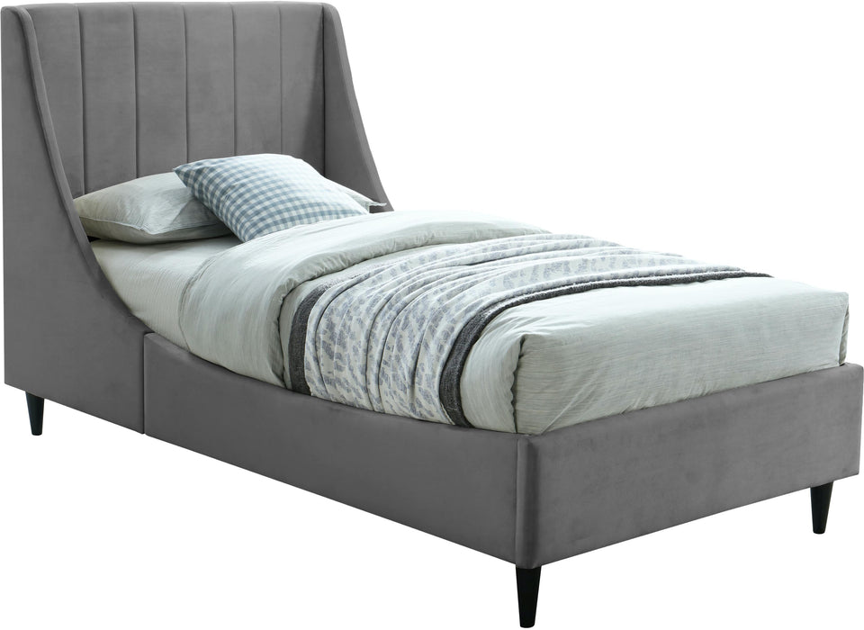 Eva Grey Velvet Twin Bed