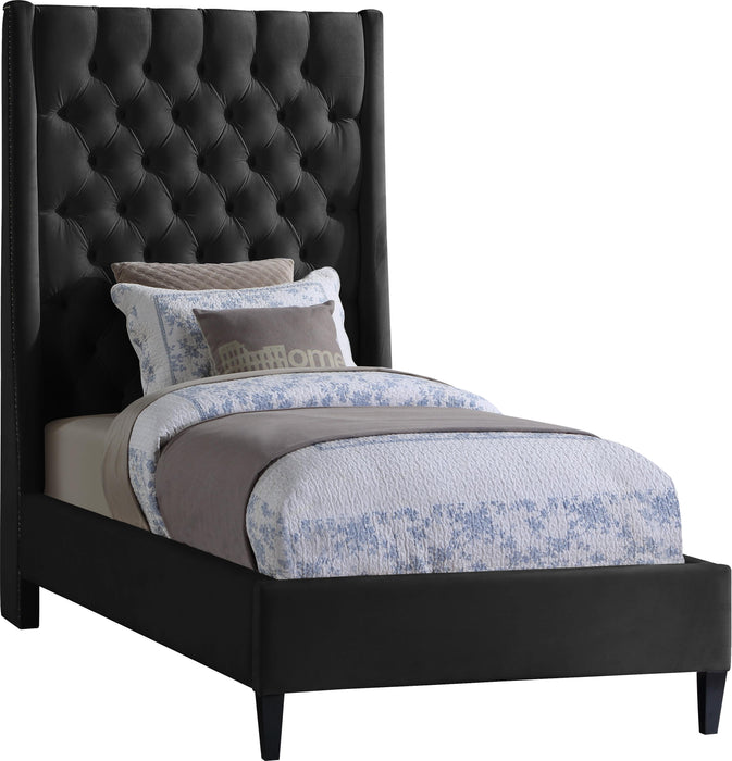 Fritz Black Velvet Twin Bed