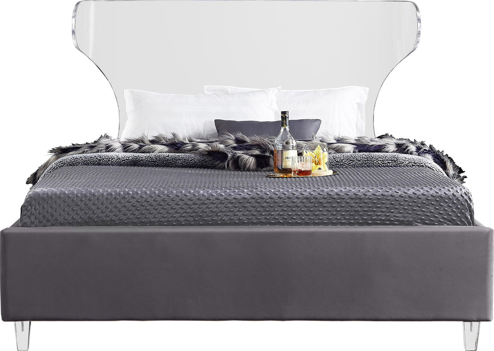Ghost Grey Velvet King Bed