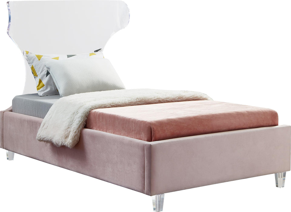 Ghost Pink Velvet Twin Bed