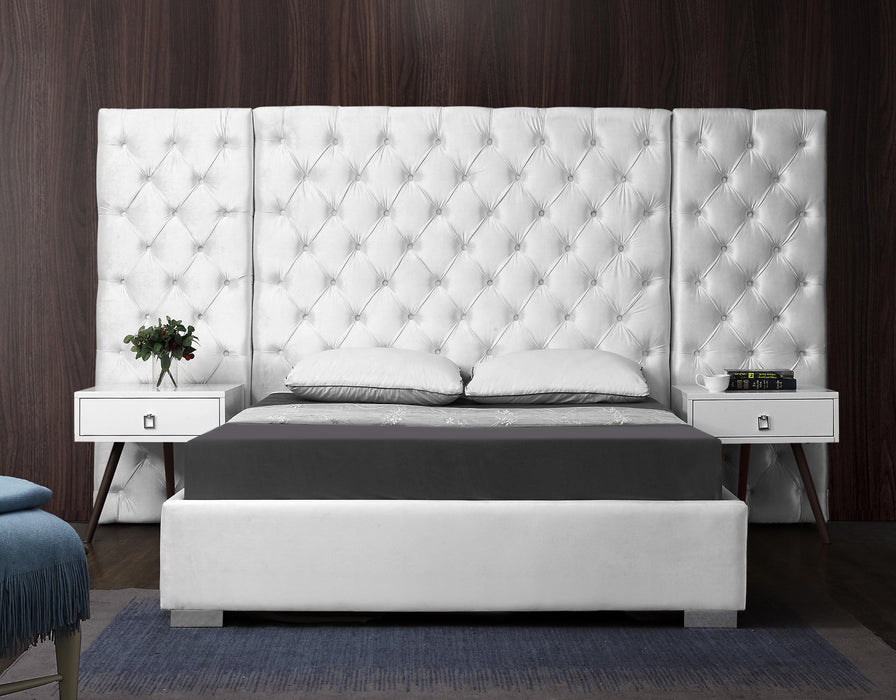 Grande White Velvet Queen Bed (3 Boxes)