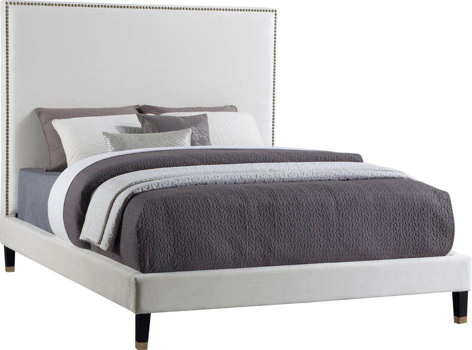 Harlie Cream Velvet Queen Bed