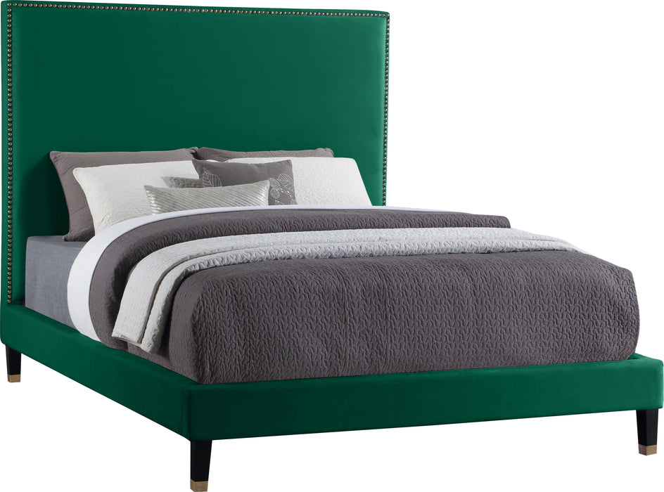 Harlie Green Velvet Queen Bed