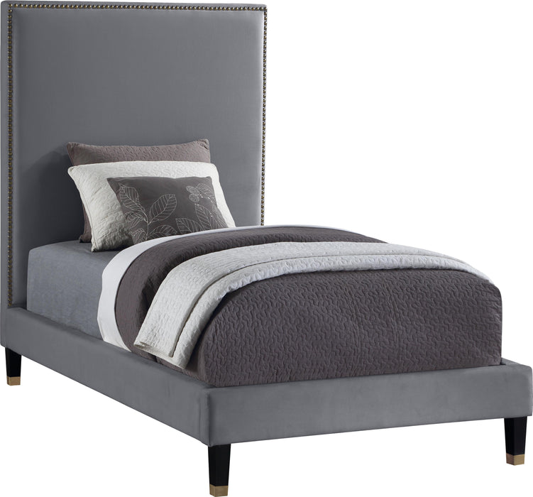Harlie Grey Velvet Twin Bed