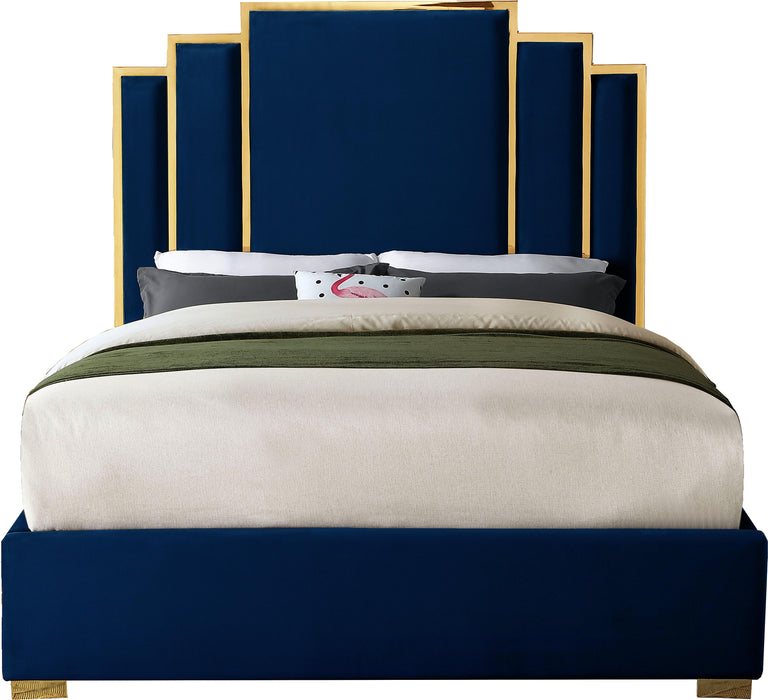 Hugo Navy Velvet Queen Bed