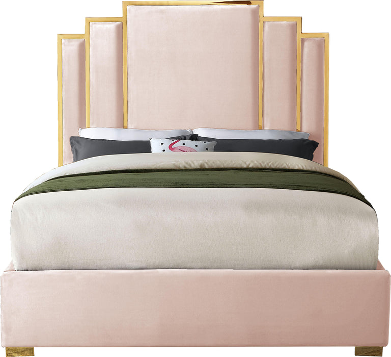 Hugo Pink Velvet Queen Bed