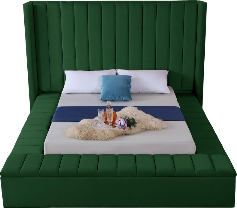 Kiki Green Velvet Queen Bed (3 Boxes)