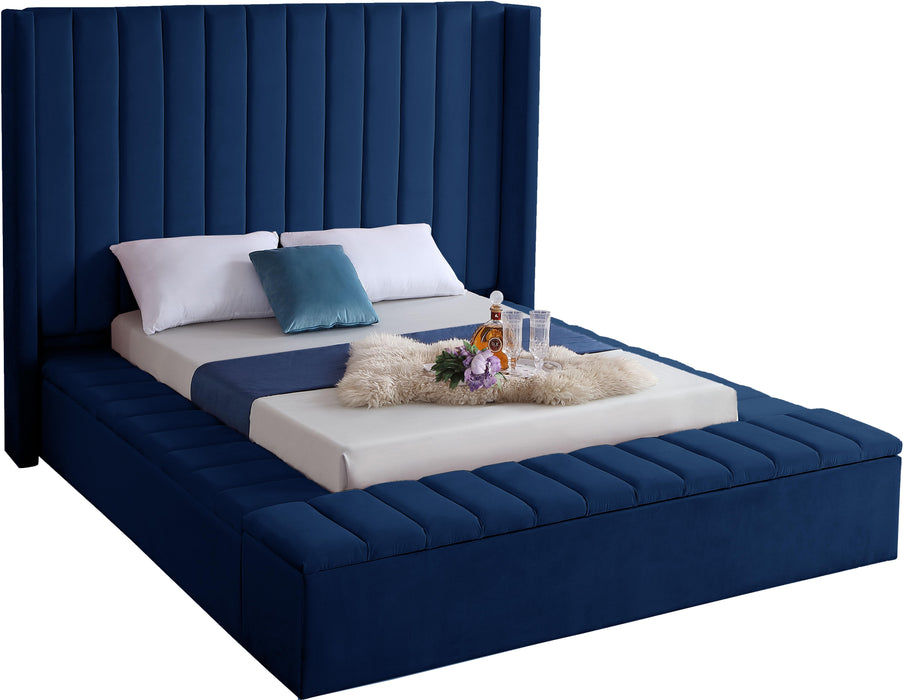 Kiki Navy Velvet Queen Bed (3 Boxes)
