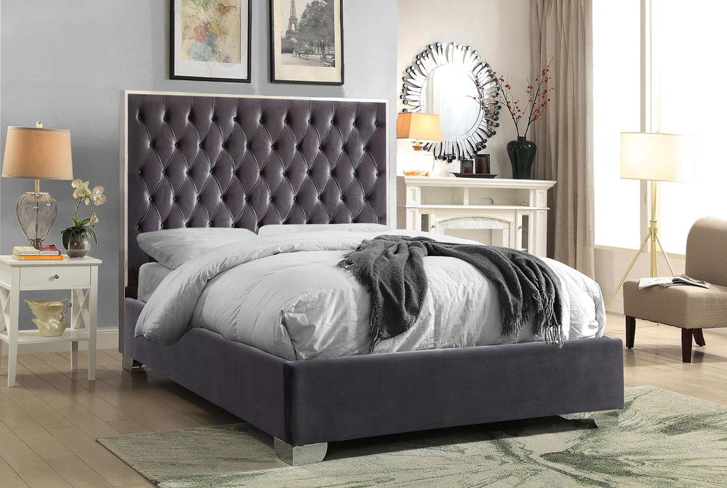 Lexi Grey Velvet Queen Bed