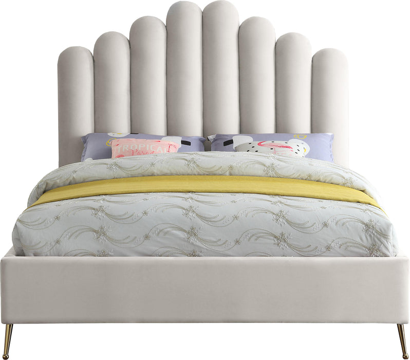 Lily Cream Velvet Queen Bed