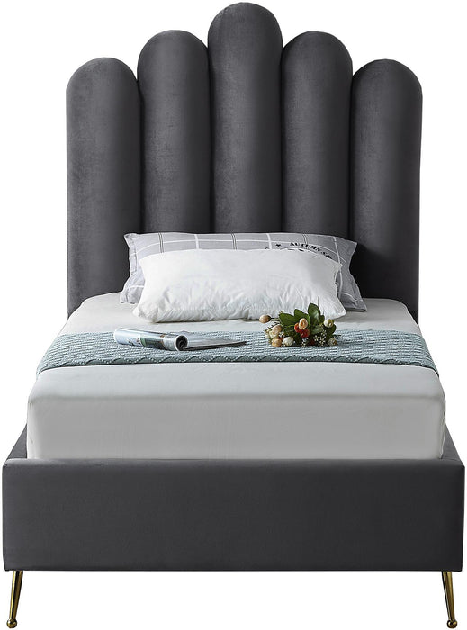 Lily Grey Velvet Twin Bed