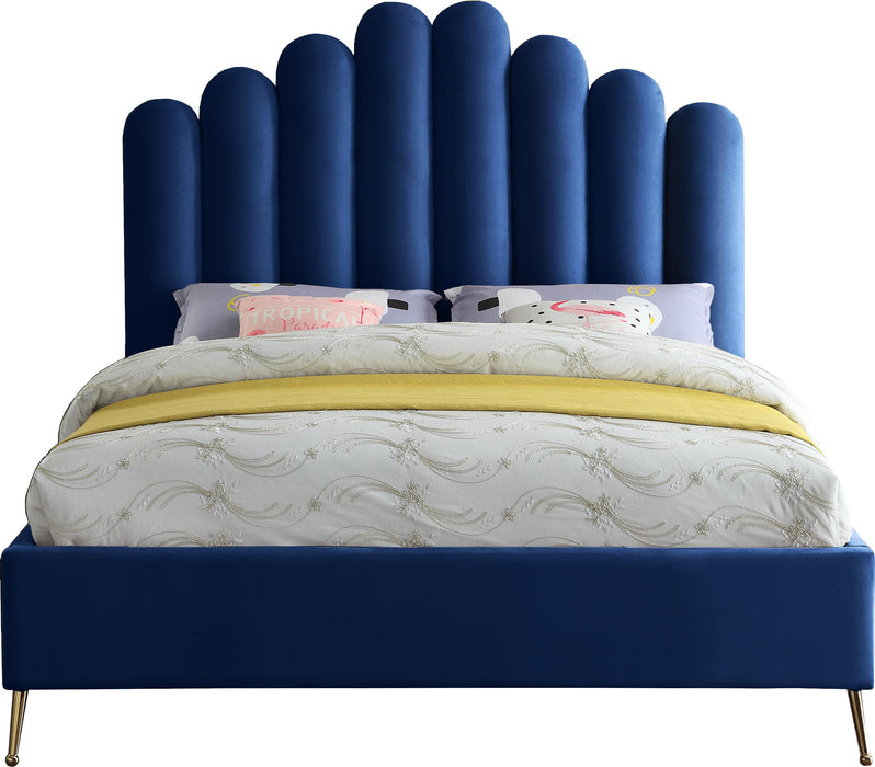 Lily Navy Velvet Queen Bed