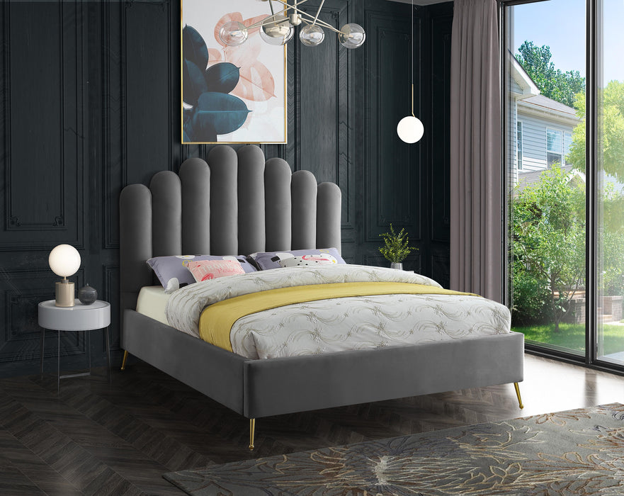 Lily Grey Velvet Queen Bed