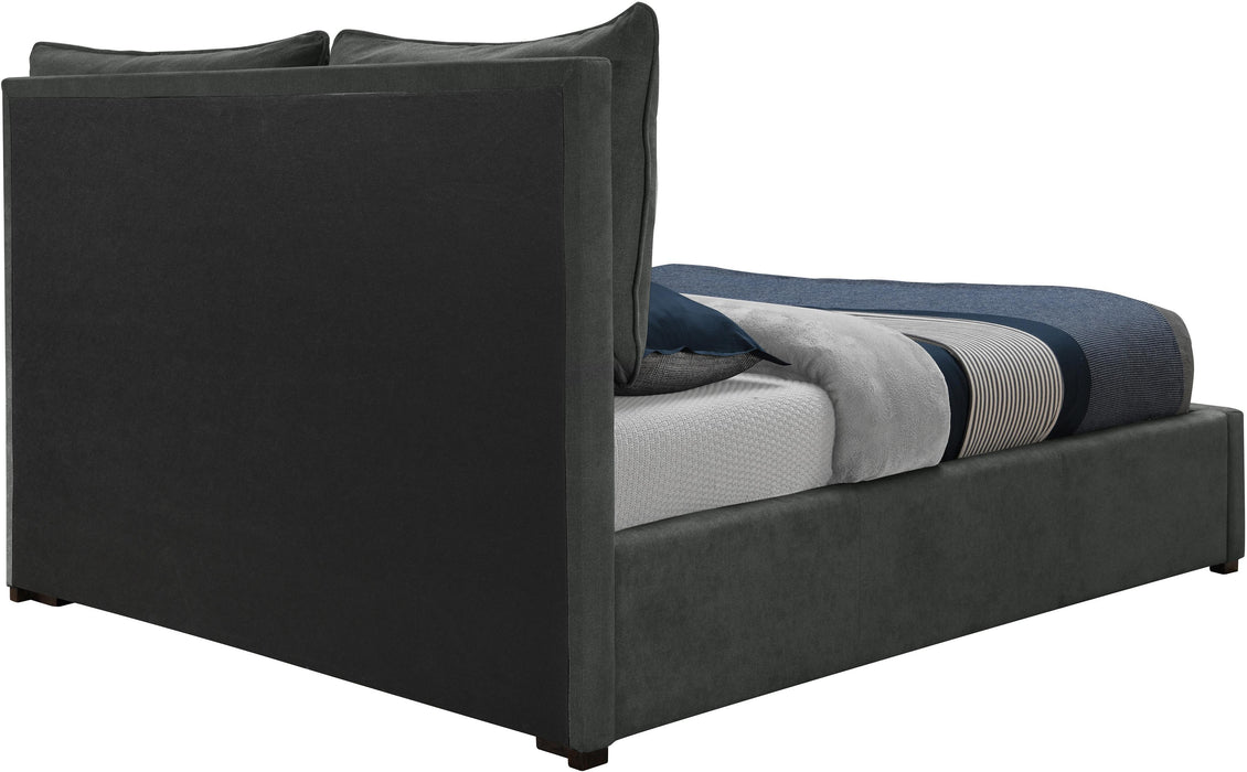 Misha Pepper Black Polyester Fabric King Bed (3 Boxes)