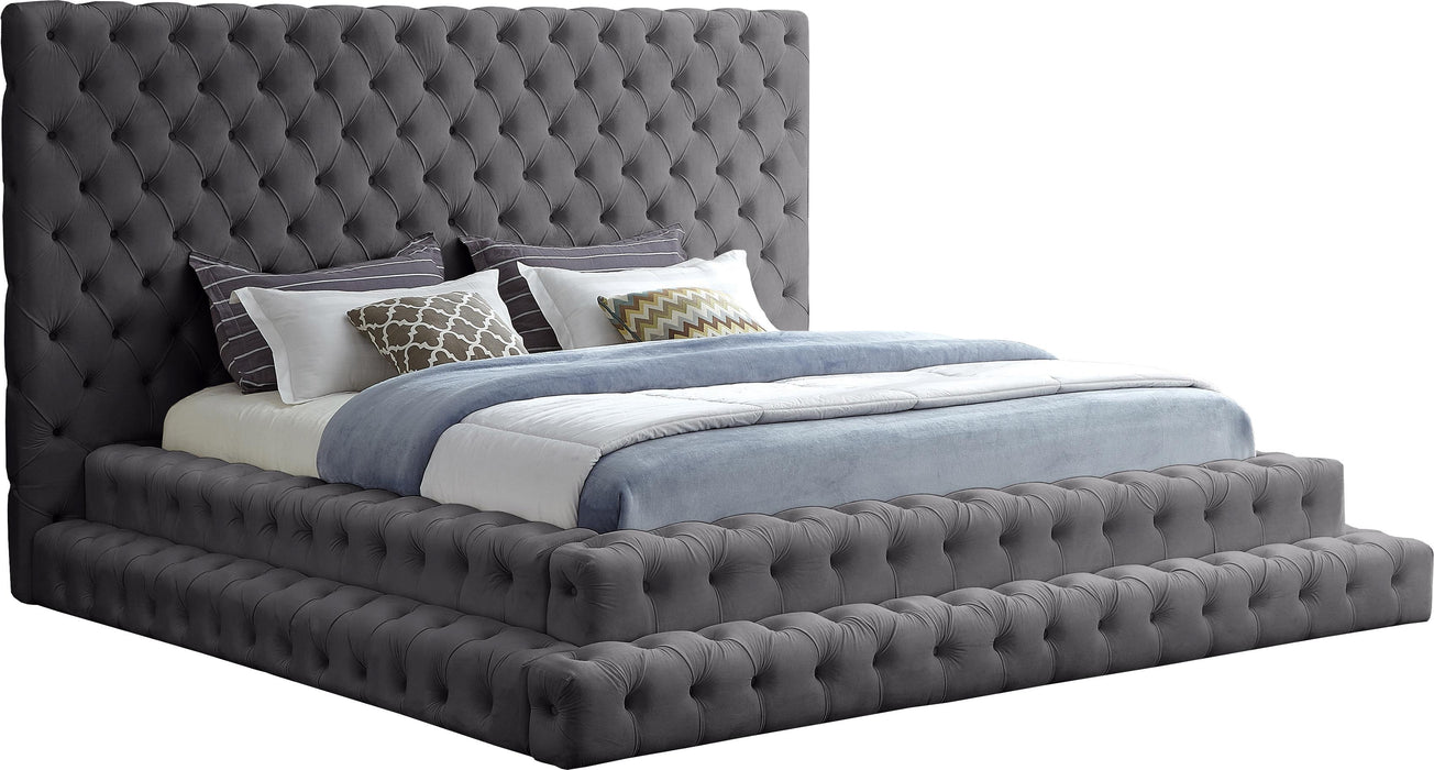 Revel Grey Velvet King Bed (3 Boxes)