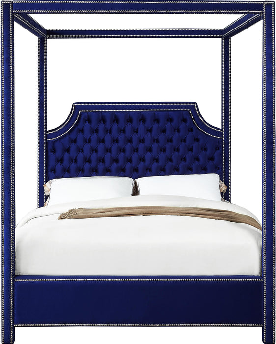 Rowan Navy Velvet Queen Bed (3 Boxes)