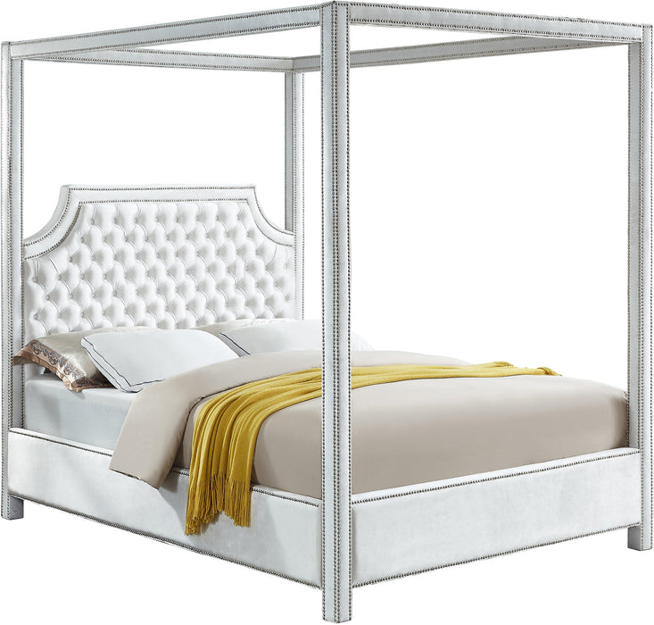 Rowan White Velvet Queen Bed (3 Boxes)