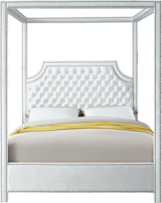 Rowan White Velvet Queen Bed (3 Boxes)