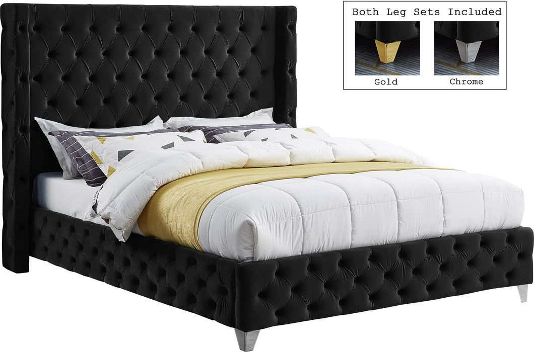 Savan Black Velvet Queen Bed